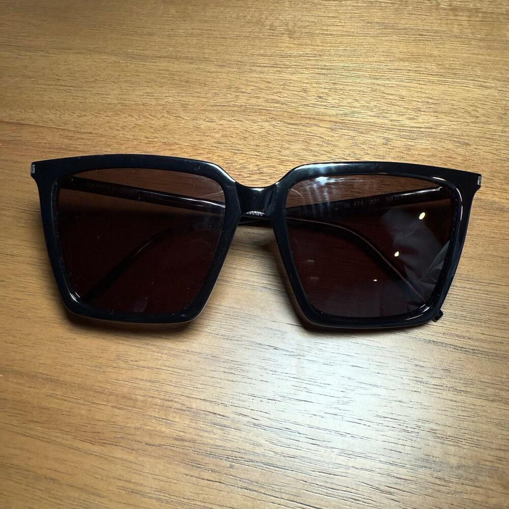 Saint Laurent SL 474 Oversized Square Frame Black Sunglasses YSL Unisex - Picture 3 of 16